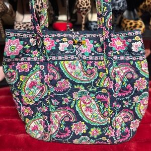 Vera Bradley Tote - Petal Paisley (Navy with Pink & Green)
